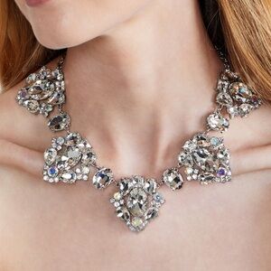 INC Silver Tone Crystal Bib Necklace